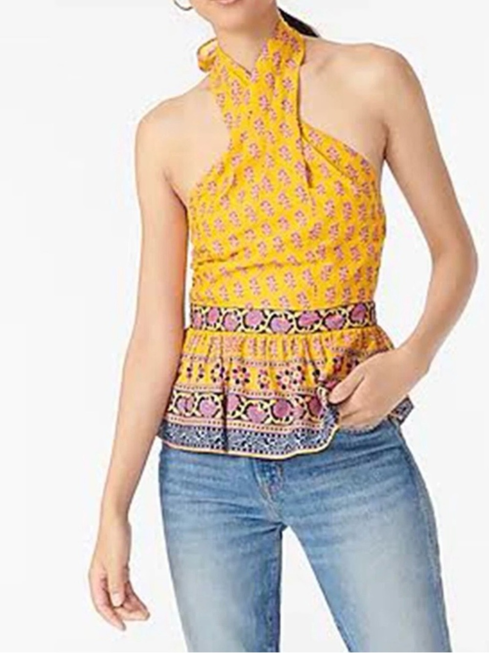 J CREW • Women’s XL • Halter Peplum Top in Sunny Block Print